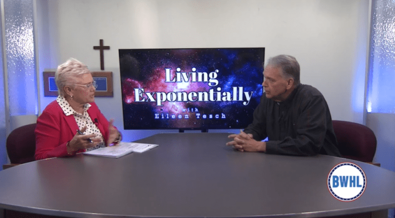 Patrick Coughlin speaking with Eileen Tesch during a local interview about Coughlin Cares and home accessibility.